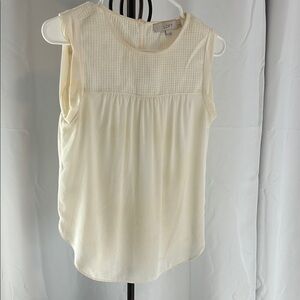 LOFT Cream Textured Yoke Sleeveless Blouse